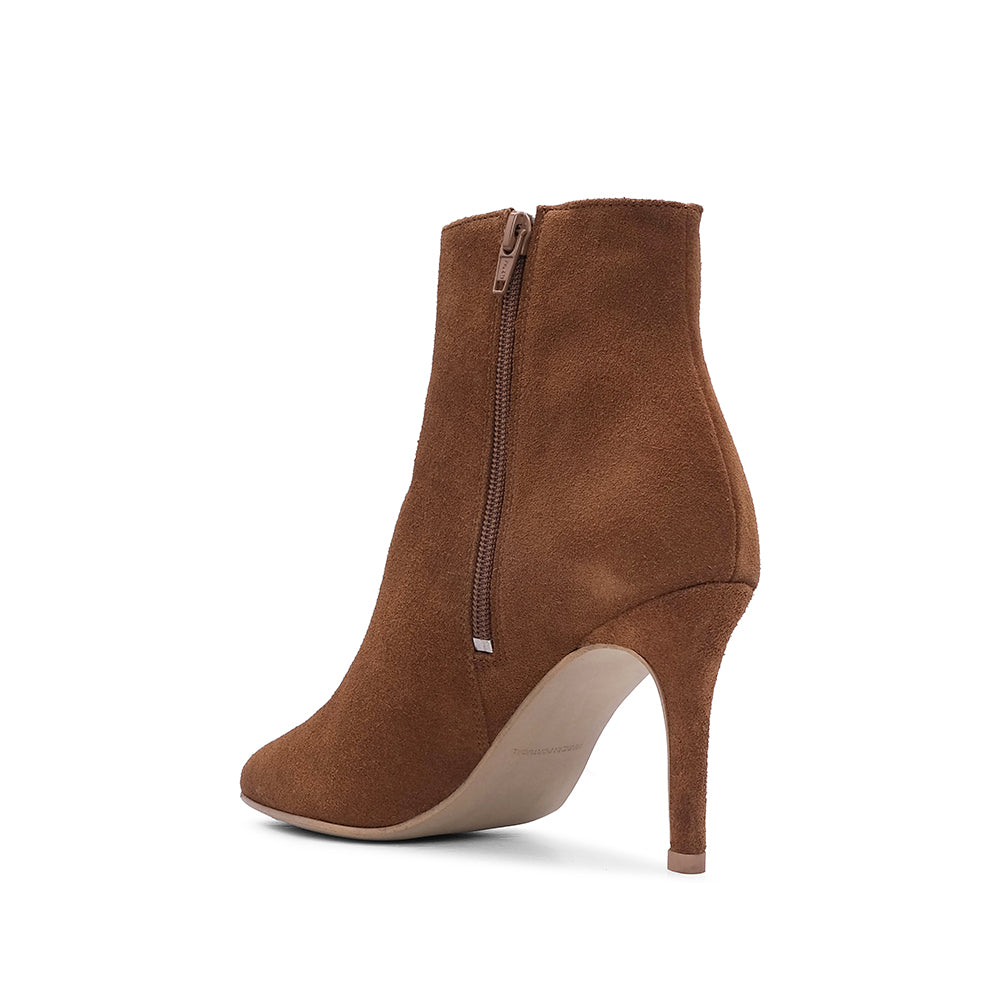 Botim Salto Alto Mulher Camurça Cognac
