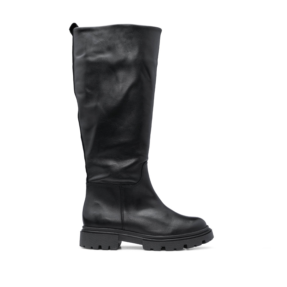 Bota Salto Raso Mulher Pele Preto