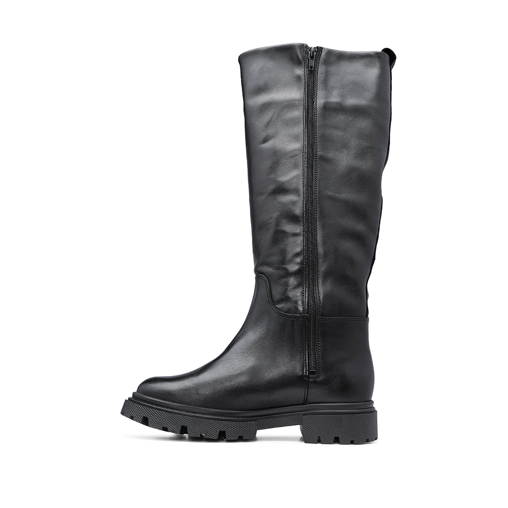 Bota Salto Raso Mulher Pele Preto