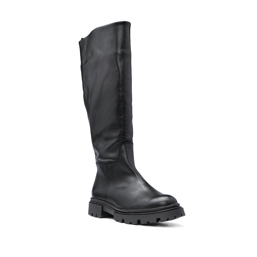 Bota Salto Raso Mulher Pele Preto