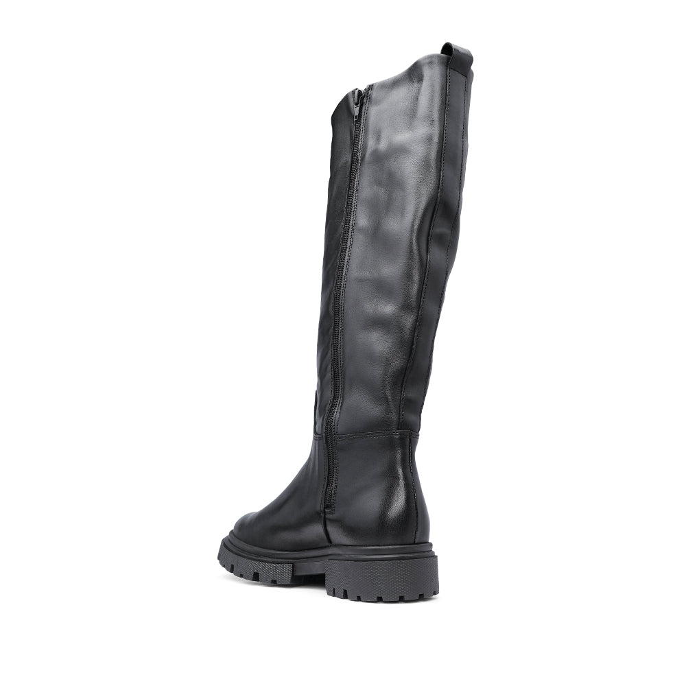 Bota Salto Raso Mulher Pele Preto