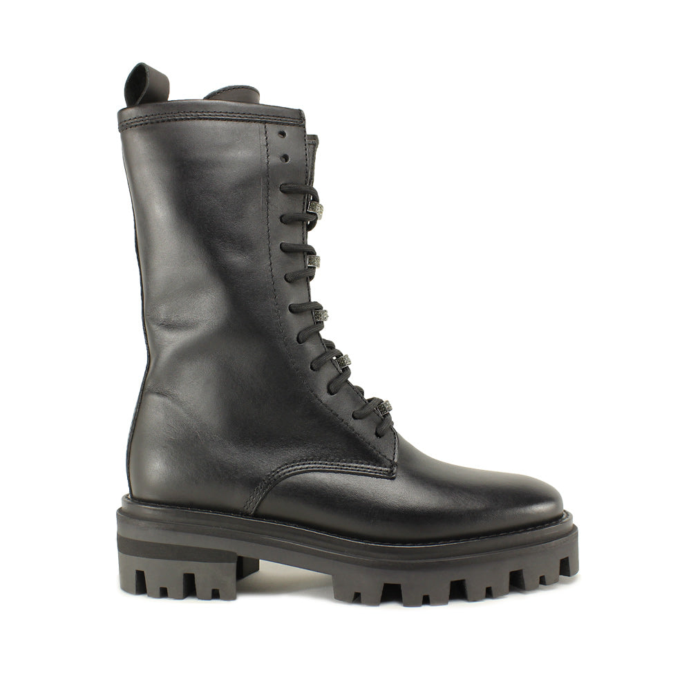 Bota Salto Raso Mulher Pele Preto