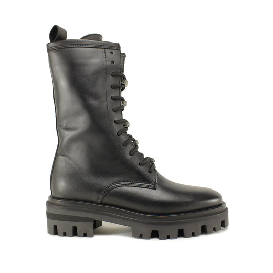 Bota Salto Raso Mulher Pele Preto