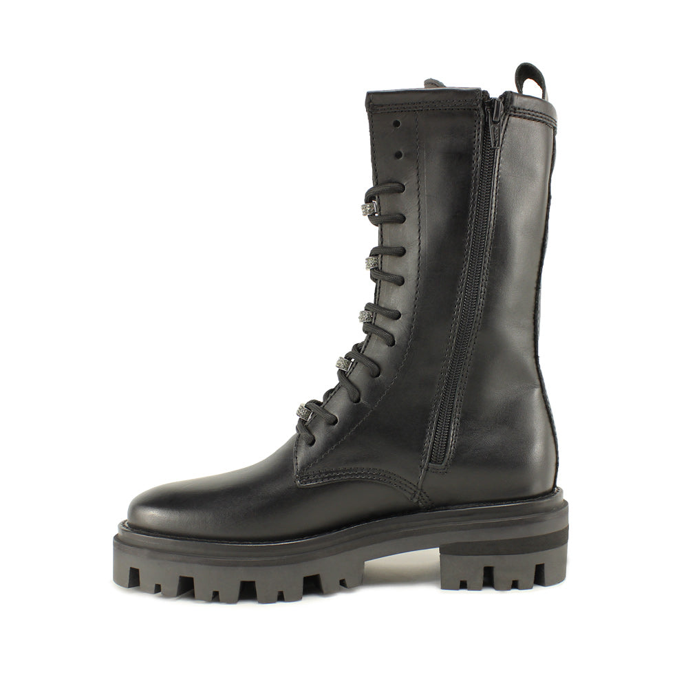Bota Salto Raso Mulher Pele Preto