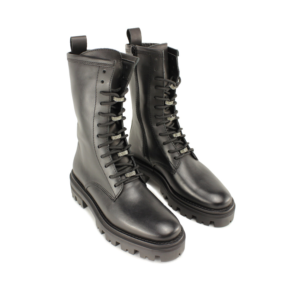 Bota Salto Raso Mulher Pele Preto