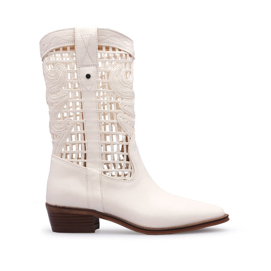 Bota Salto Raso Mulher Pele Branco