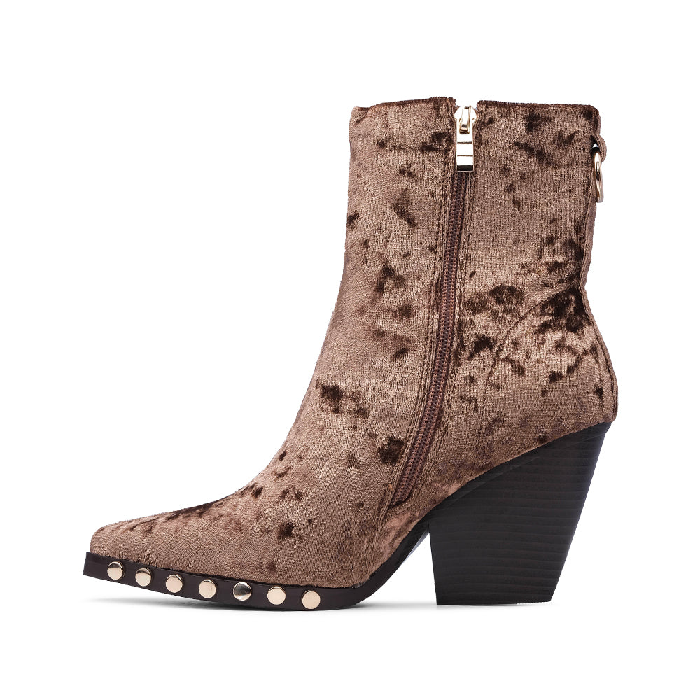 Bota Salto Alto Mulher Veludo Castanho