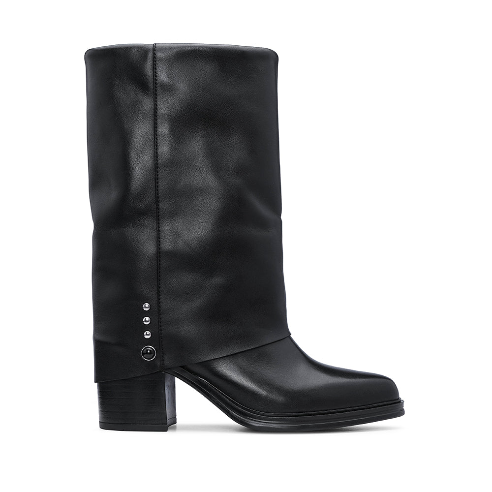 Bota Salto Médio Mulher Pele Preto