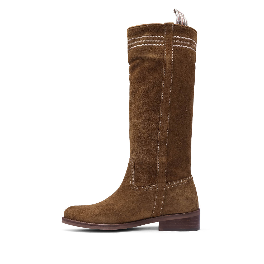 Bota Salto Raso Mulher Camurça Camel