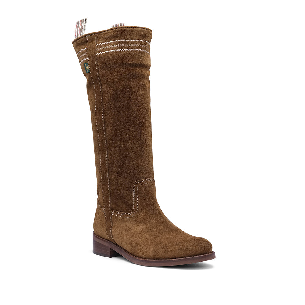 Bota Salto Raso Mulher Camurça Camel