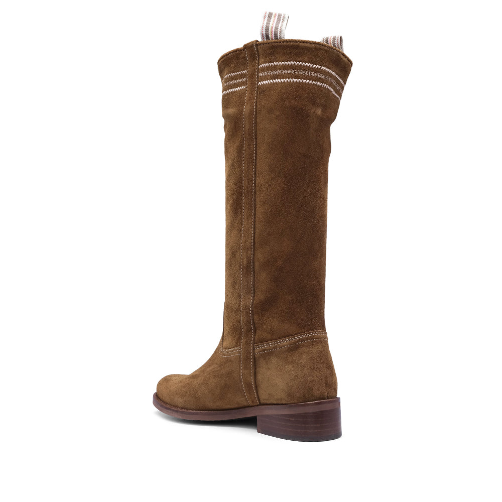 Bota Salto Raso Mulher Camurça Camel