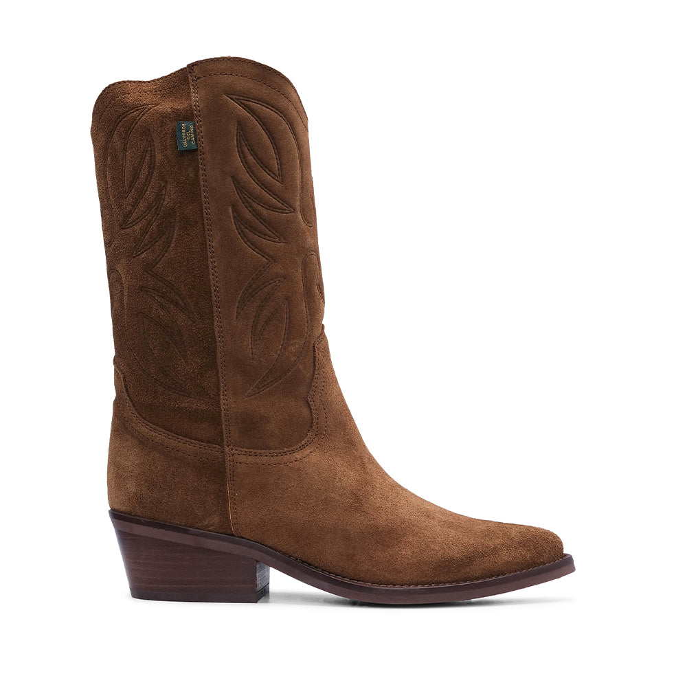 Bota Salto Médio Mulher Camurça Camel