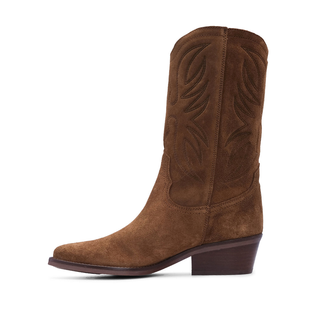 Bota Salto Médio Mulher Camurça Camel