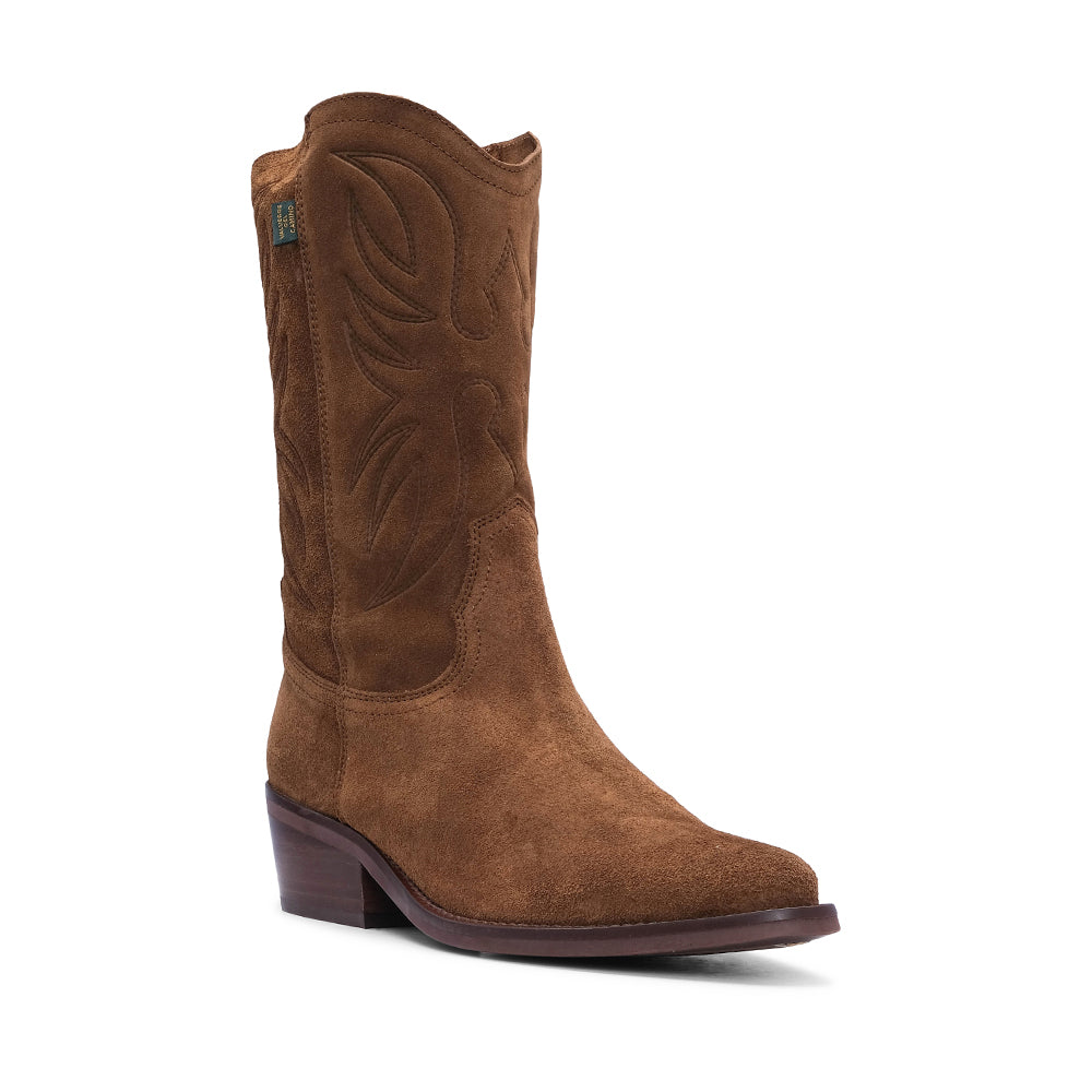 Bota Salto Médio Mulher Camurça Camel
