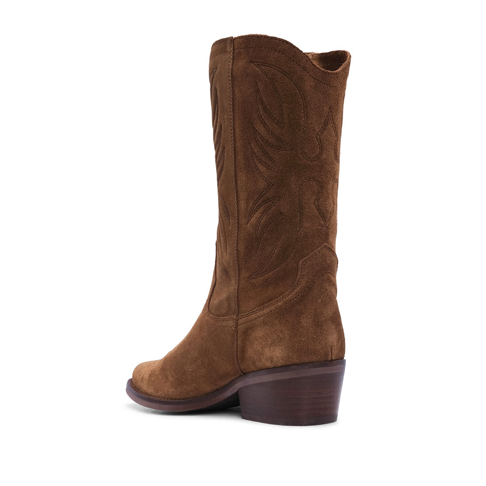 Bota Salto Médio Mulher Camurça Camel