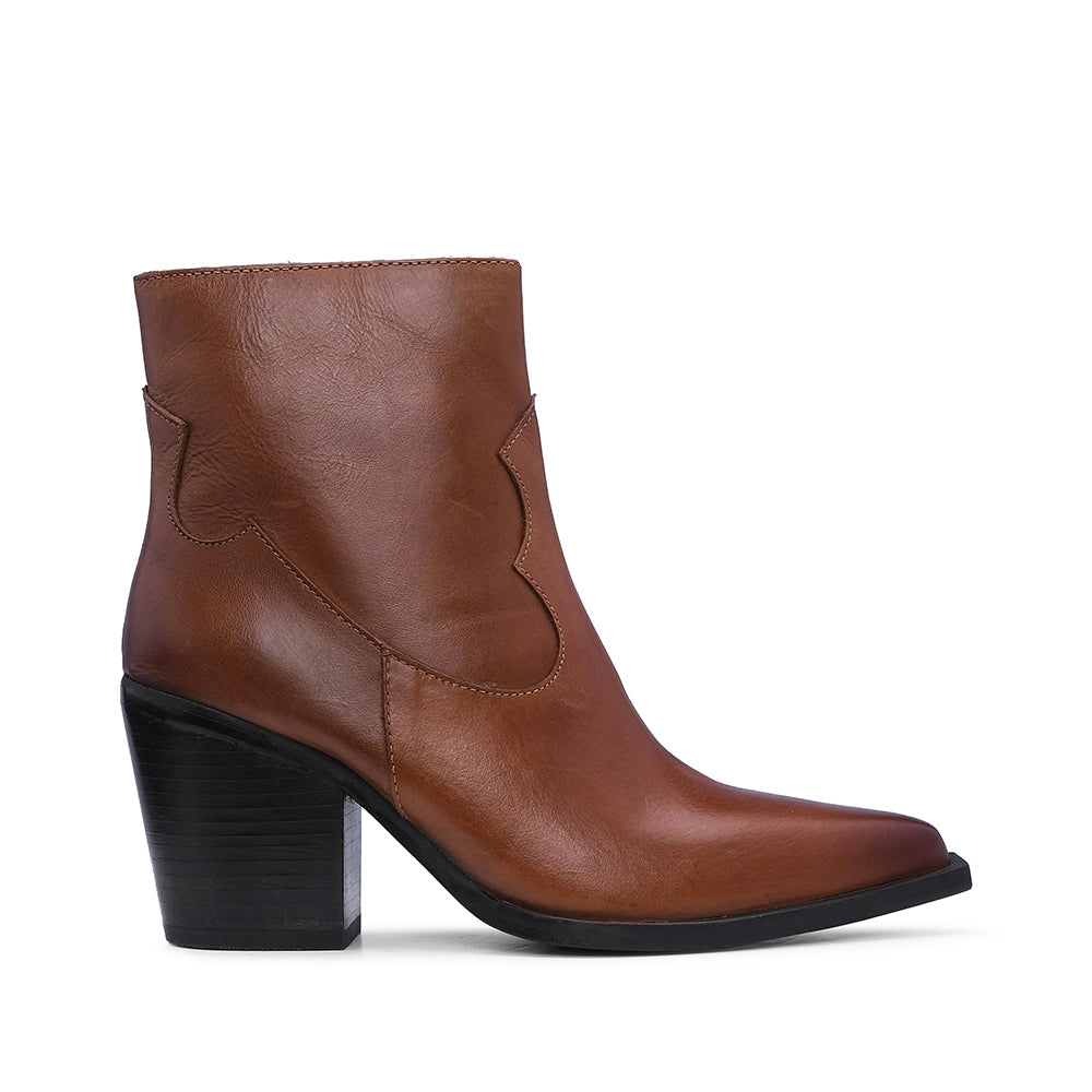 Bota Salto Alto Mulher Pele Camel