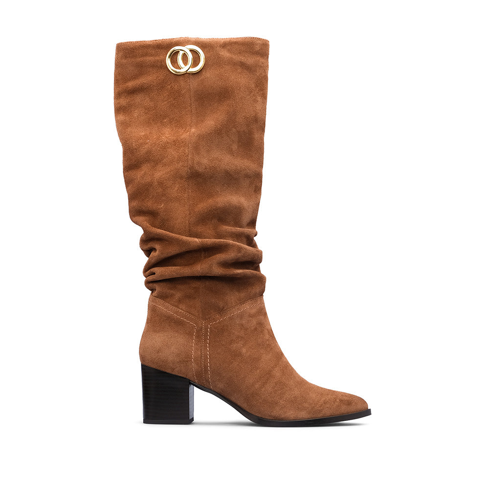 Bota Salto Alto Mulher Camurça Camel