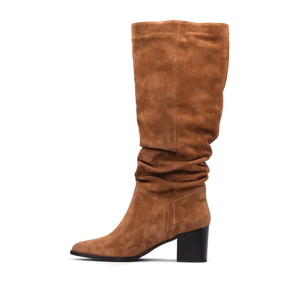 Bota Salto Alto Mulher Camurça Camel
