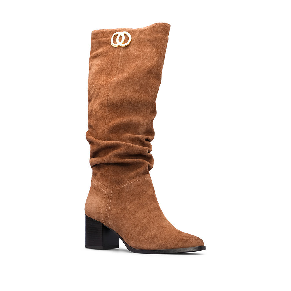 Bota Salto Alto Mulher Camurça Camel