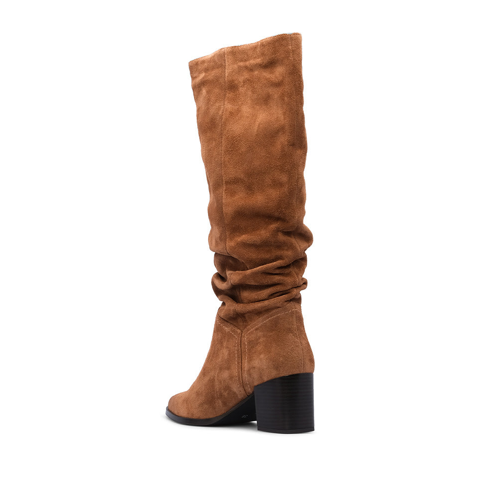 Bota Salto Alto Mulher Camurça Camel