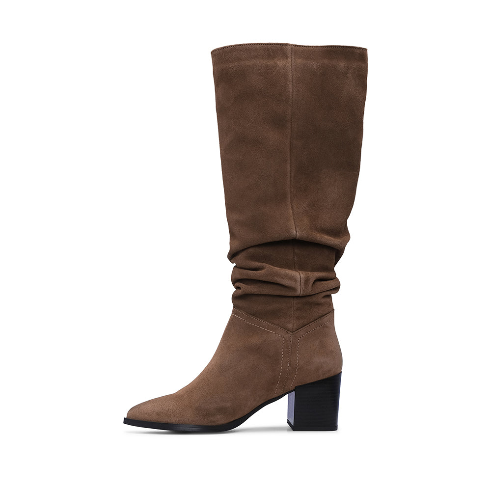 Bota Salto Médio Mulher Camurça Camel