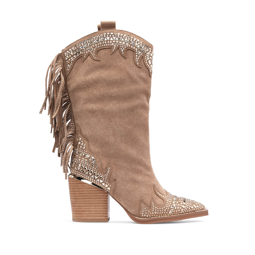 Bota Texana Mulher Camurça Bege