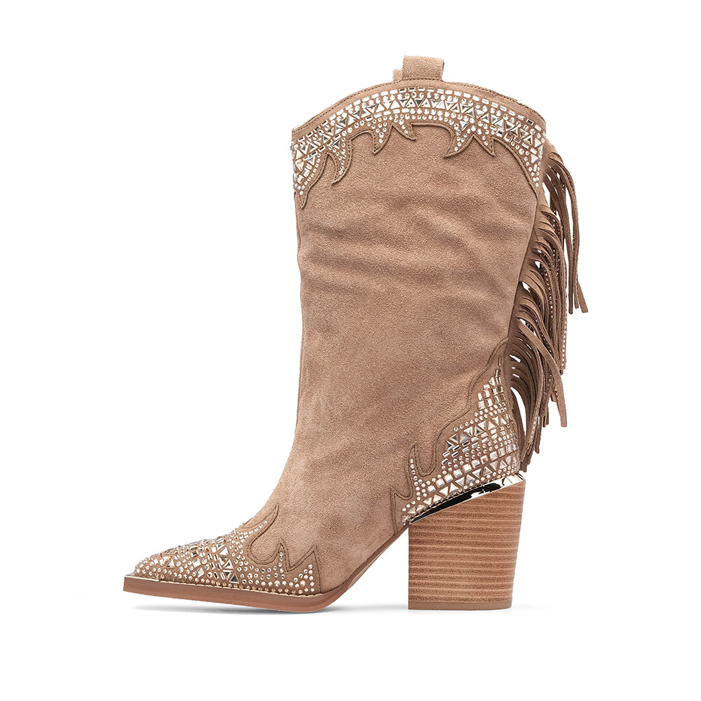 Bota Texana Mulher Camurça Bege