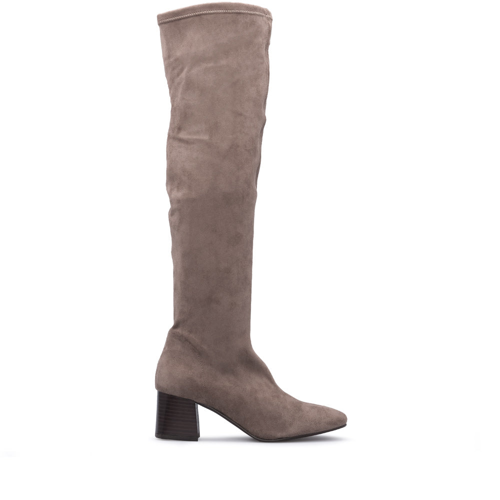 Bota Salto Médio Mulher Camurça Taupe