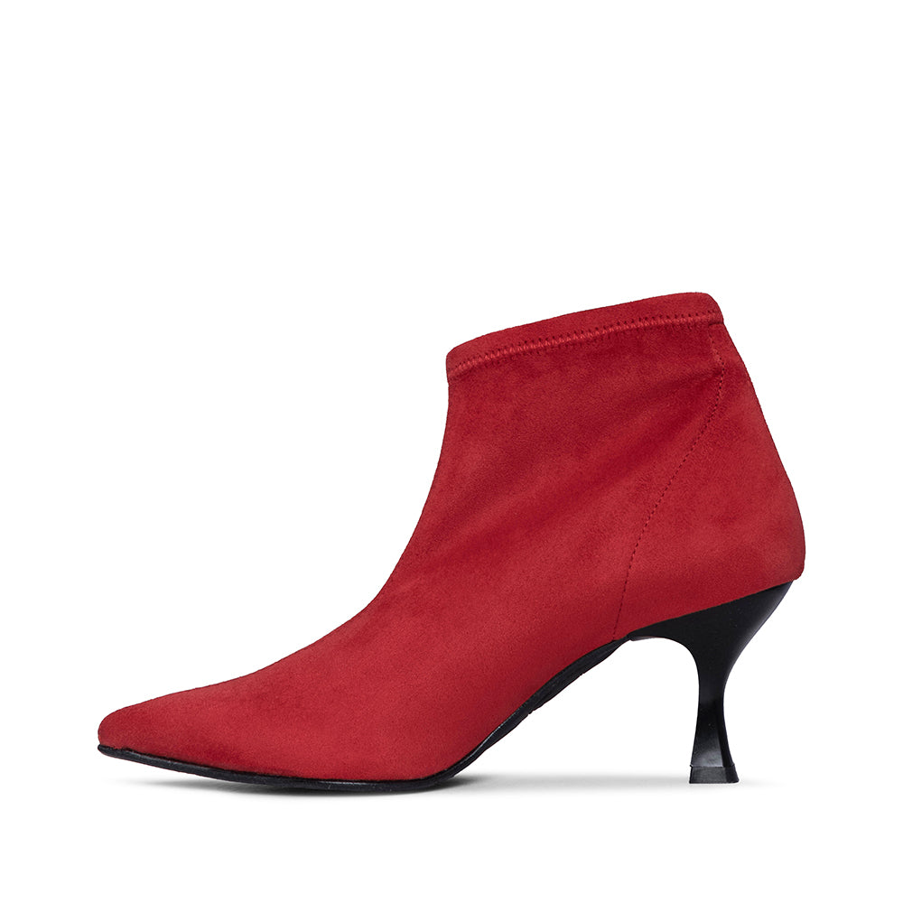 Botim Salto Médio Mulher Camurça Vermelho
