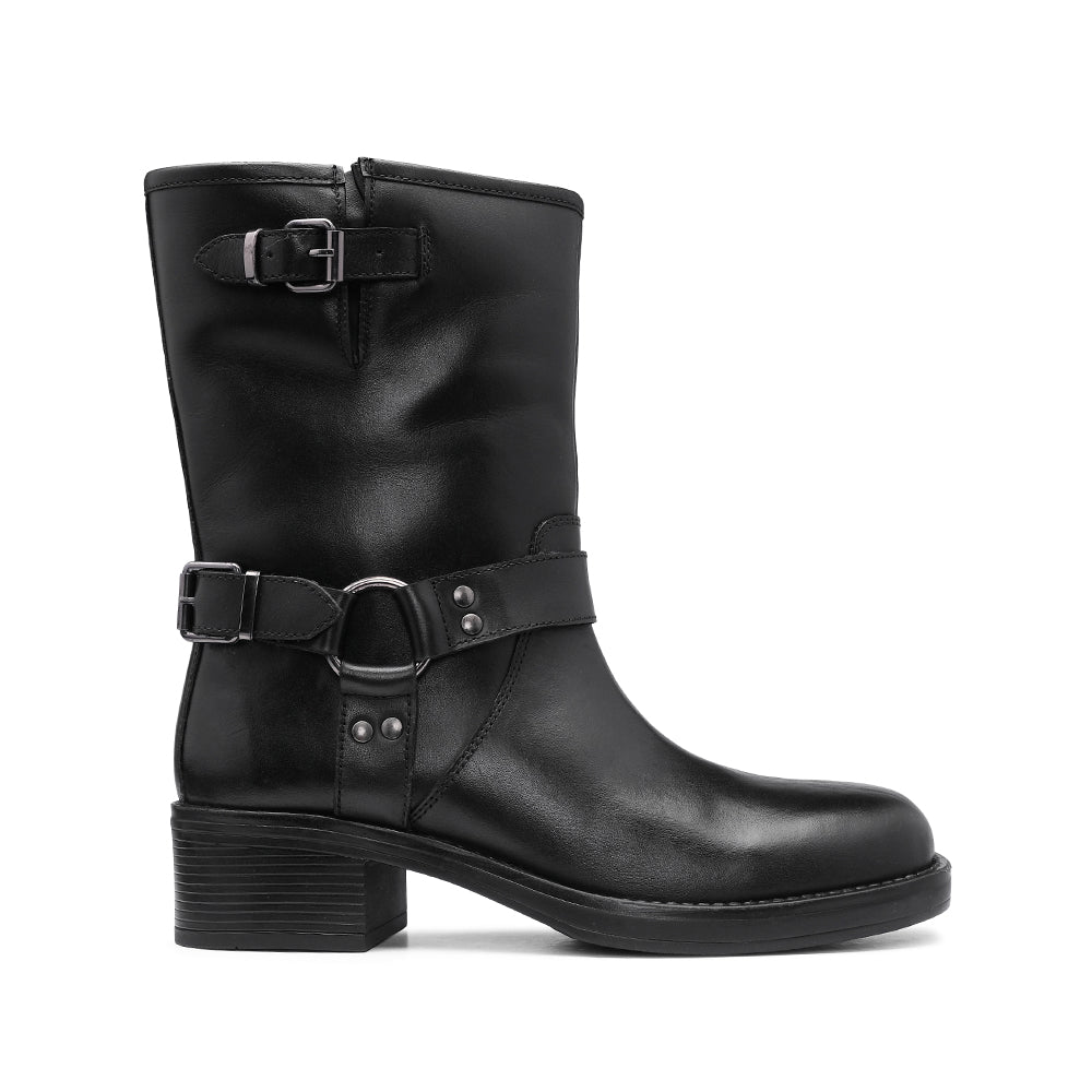 Bota Biker Mulher Pele Preto