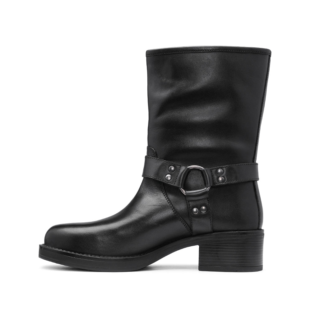 Bota Biker Mulher Pele Preto