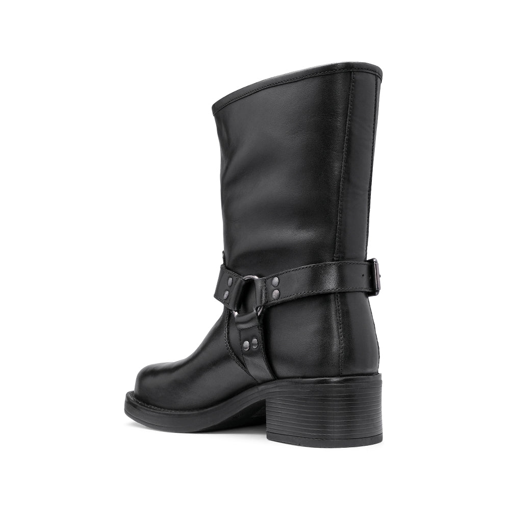Bota Biker Mulher Pele Preto
