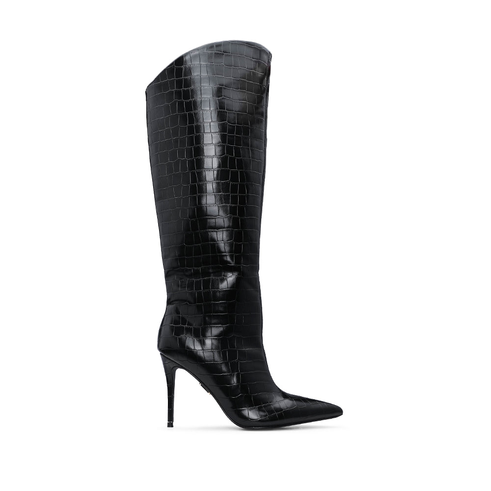 Bota Salto Alto Mulher Animal Print Preto