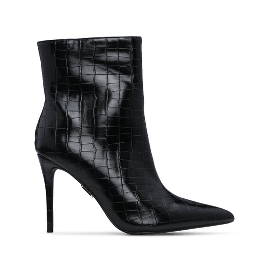 Botim Salto Alto Mulher Animal Print Preto
