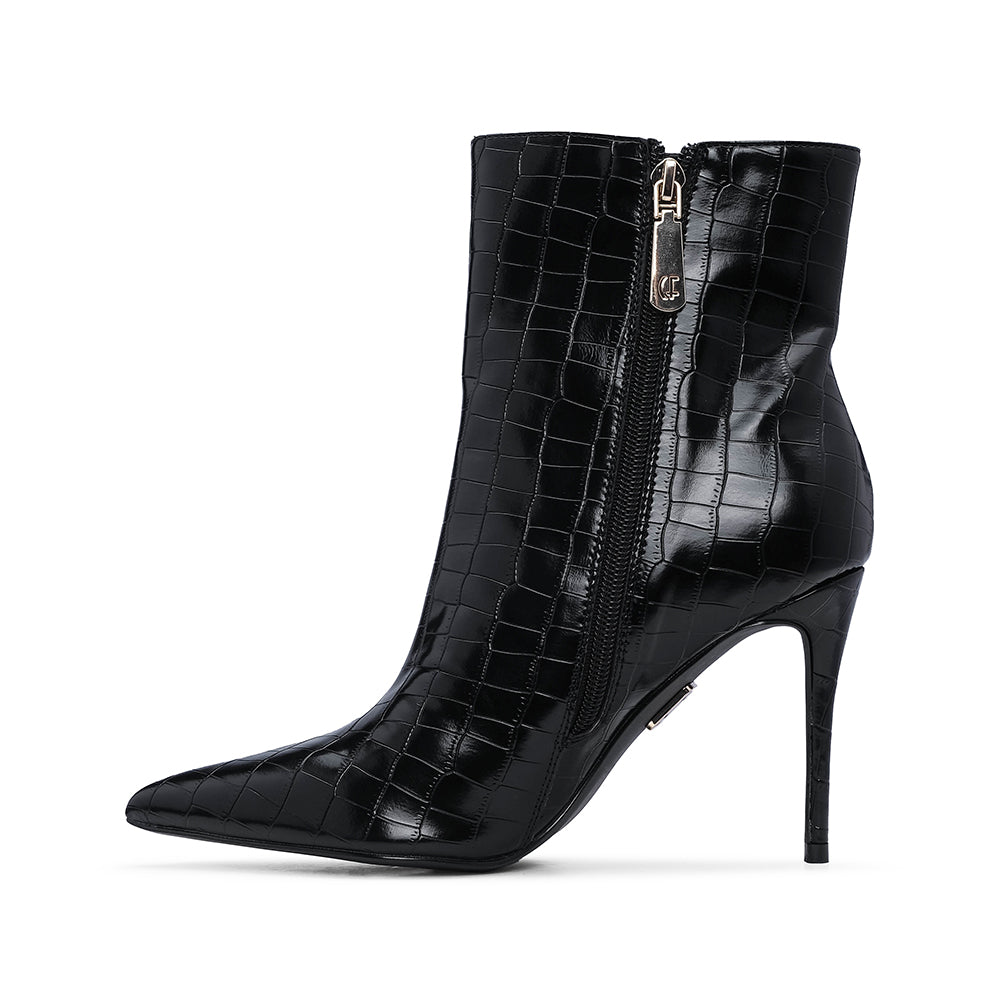 Botim Salto Alto Mulher Animal Print Preto