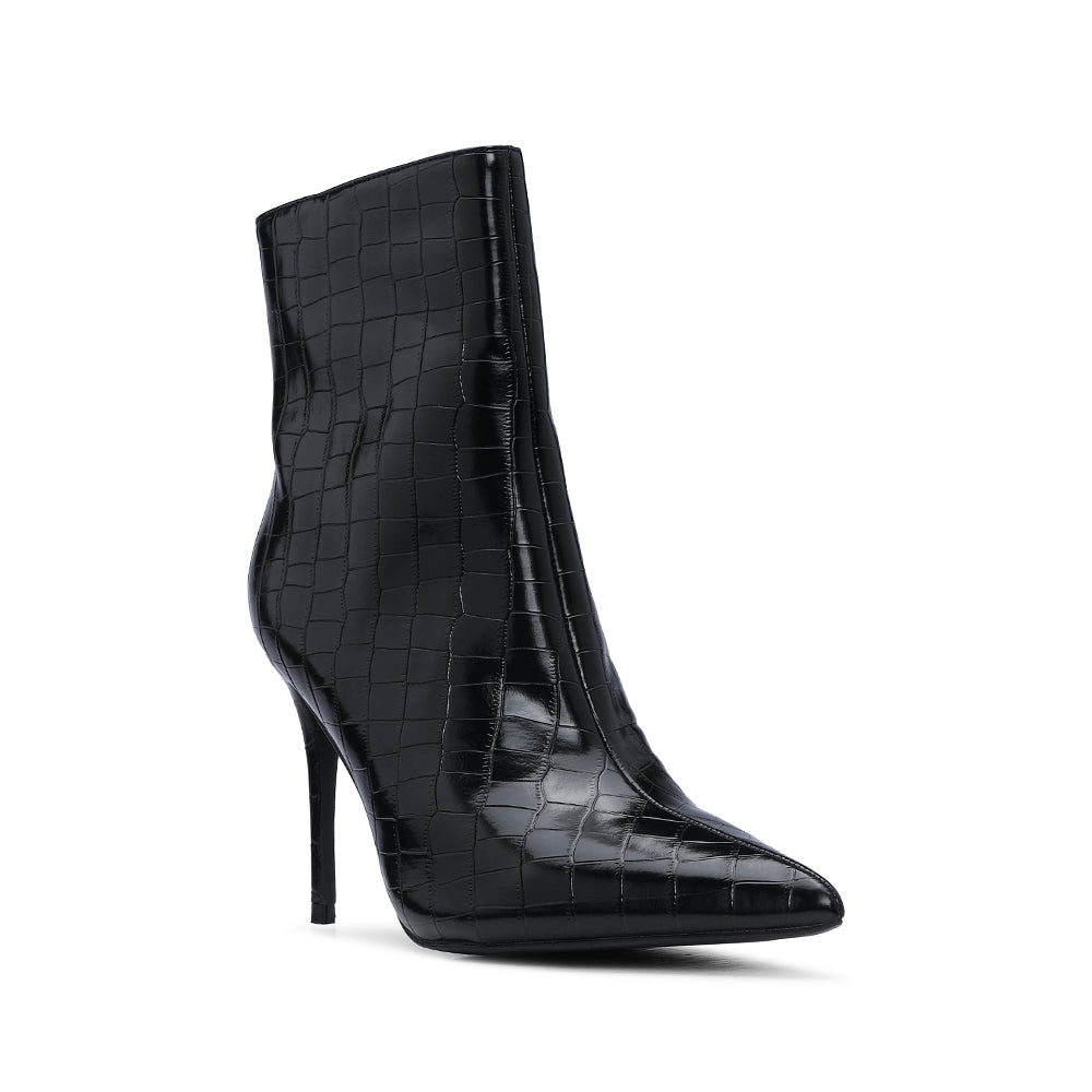 Botim Salto Alto Mulher Animal Print Preto