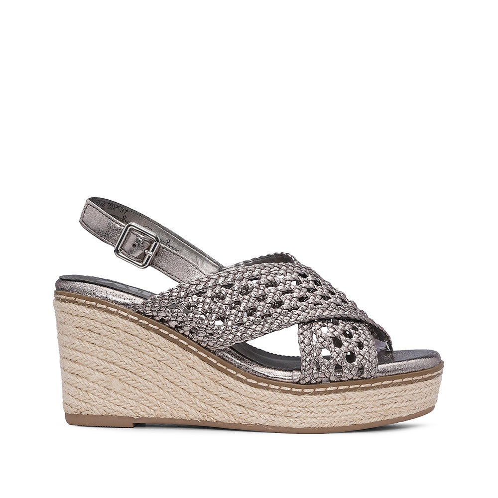 Sandália Salto Cunha Mulher Pele Sintética Chumbo