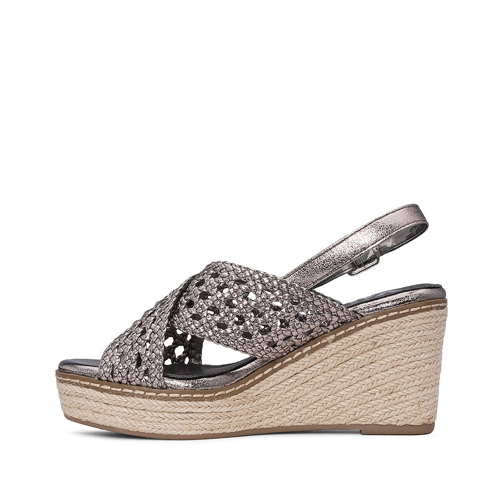 Sandália Salto Cunha Mulher Pele Sintética Chumbo