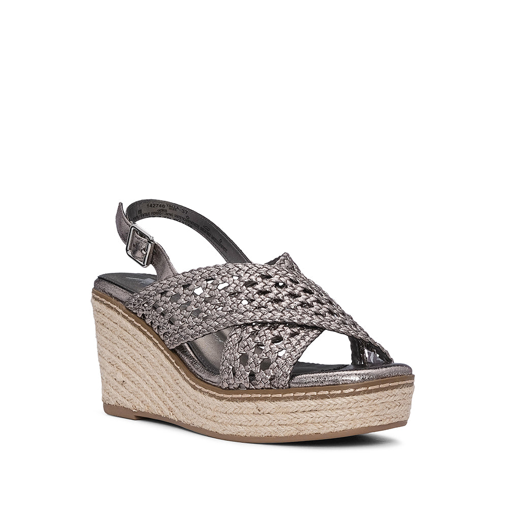 Sandália Salto Cunha Mulher Pele Sintética Chumbo