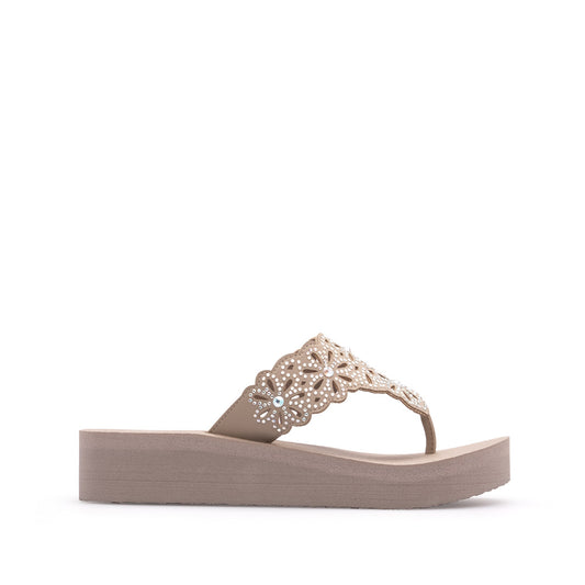 Chinelo Salto Raso Mulher Pele Sintética Taupe