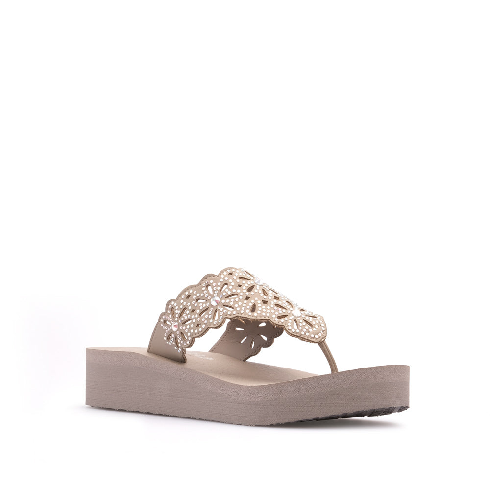 Chinelo Salto Raso Mulher Pele Sintética Taupe