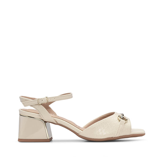 Sandália Salto Médio Mulher Animal Print Bege