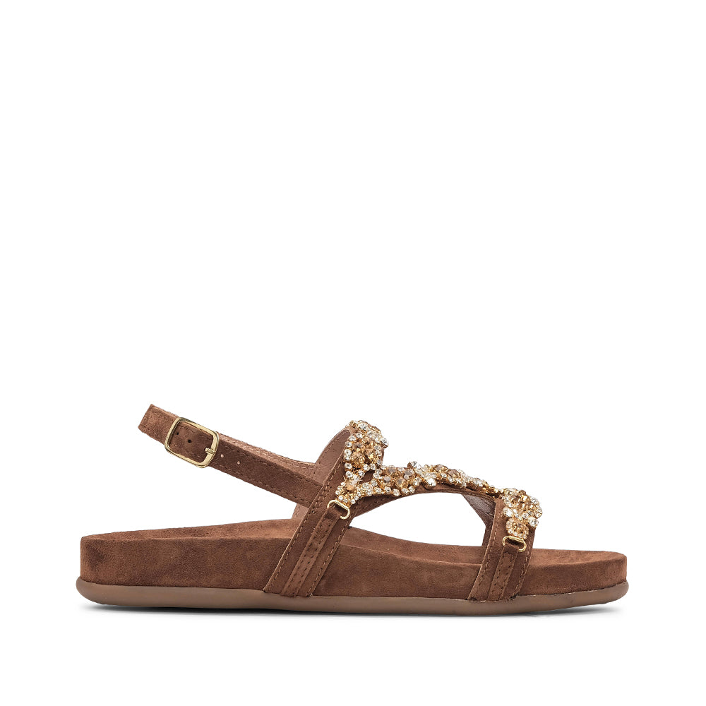 Sandália Salto Raso Mulher Camurça Camel