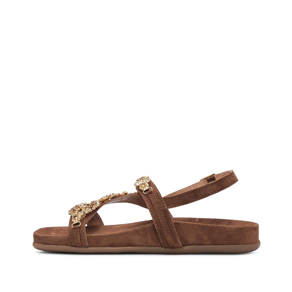 Sandália Salto Raso Mulher Camurça Camel