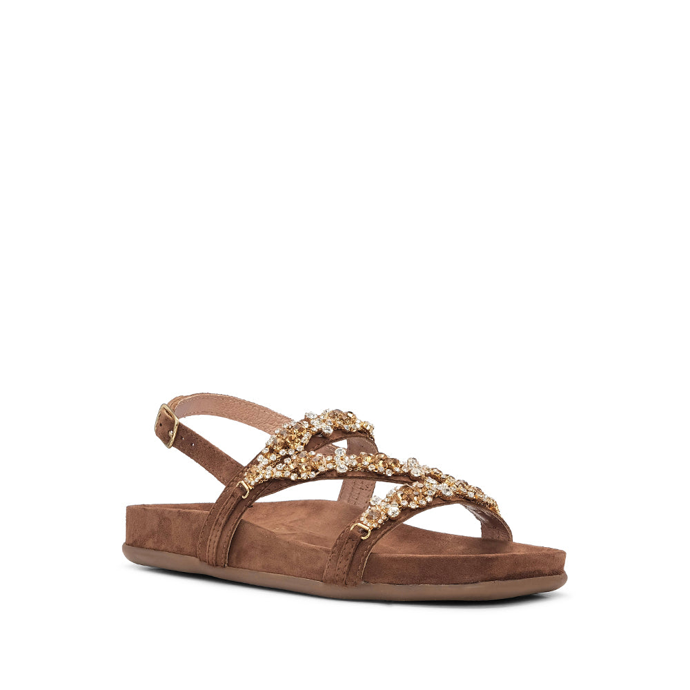 Sandália Salto Raso Mulher Camurça Camel