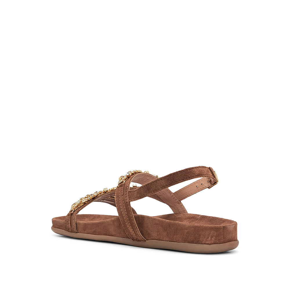 Sandália Salto Raso Mulher Camurça Camel