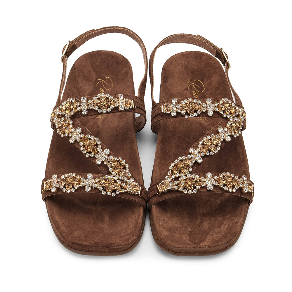 Sandália Salto Raso Mulher Camurça Camel