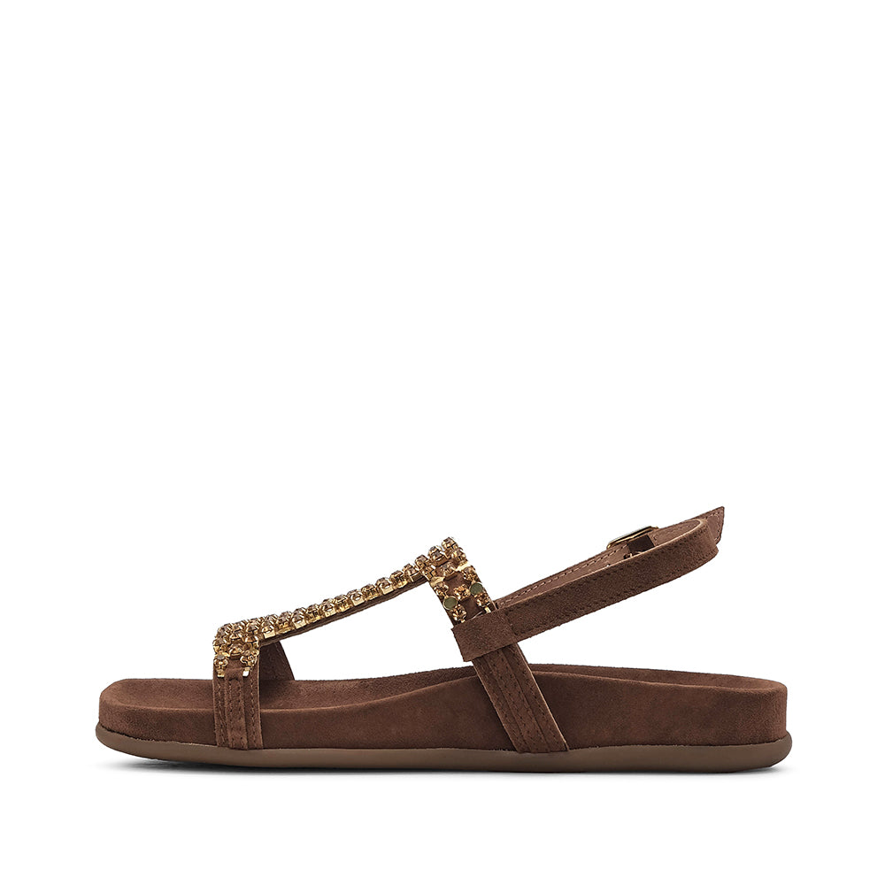 Sandália Salto Raso Mulher Camurça Camel