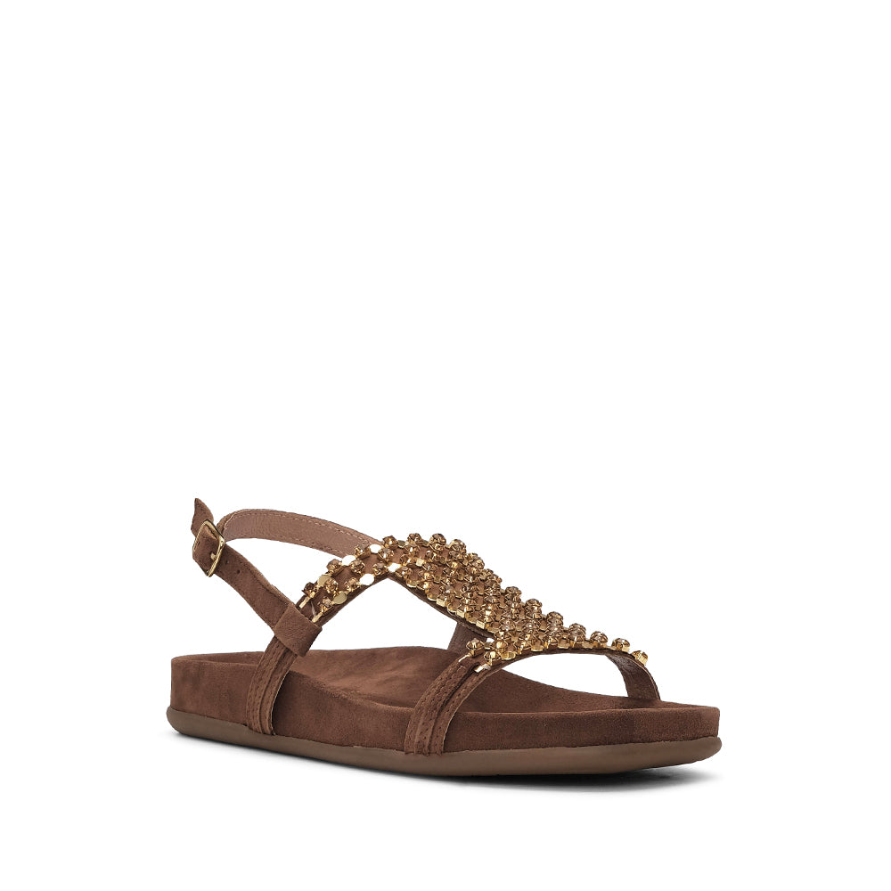 Sandália Salto Raso Mulher Camurça Camel