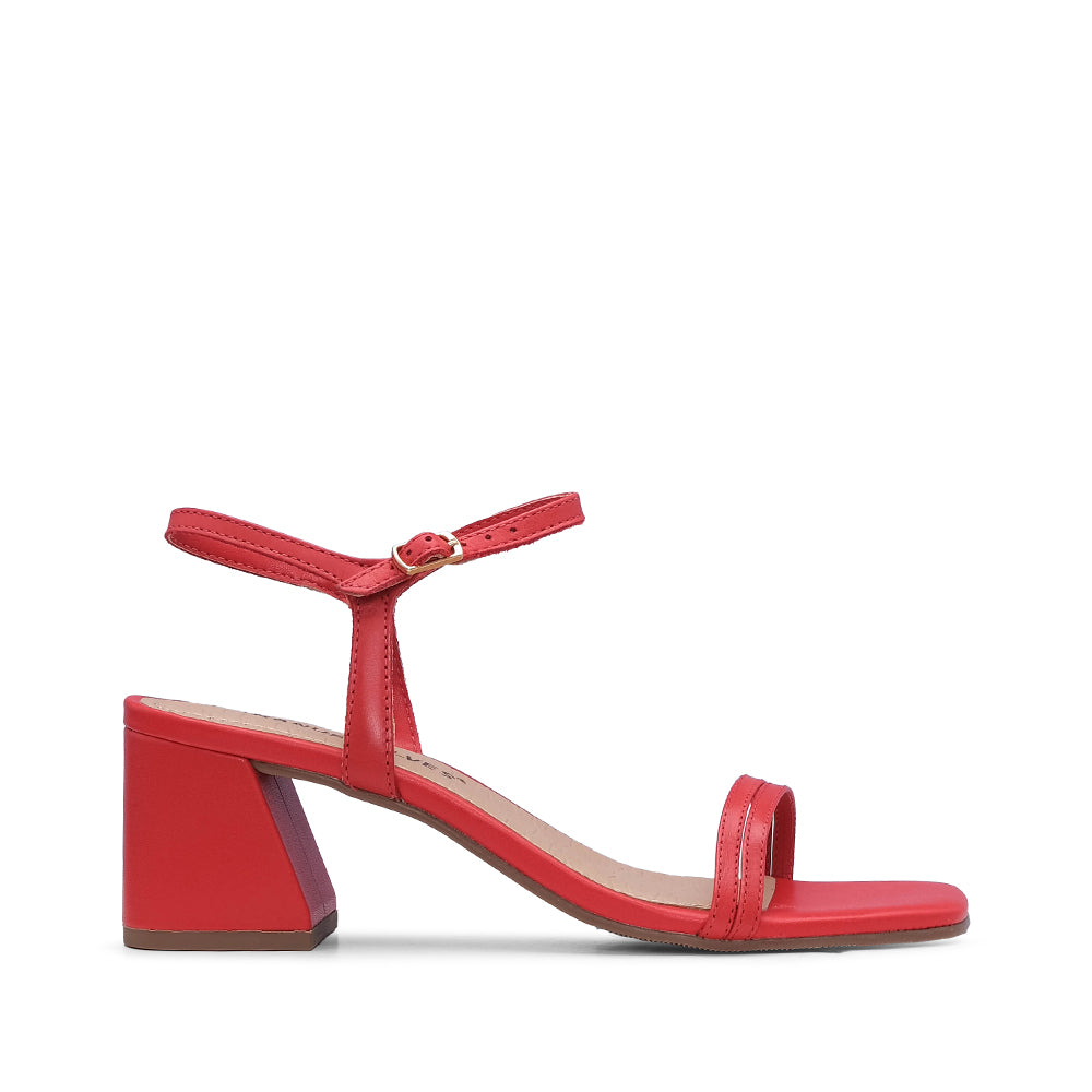 Sandália Salto Médio Mulher Pele Vermelho – Manuel Alves